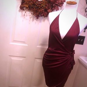 Red/wine tie silk slip dress